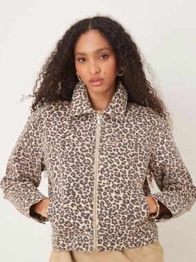 Abercrombie & Fitch Leopard Print Bomber Jacket in Beige and Black